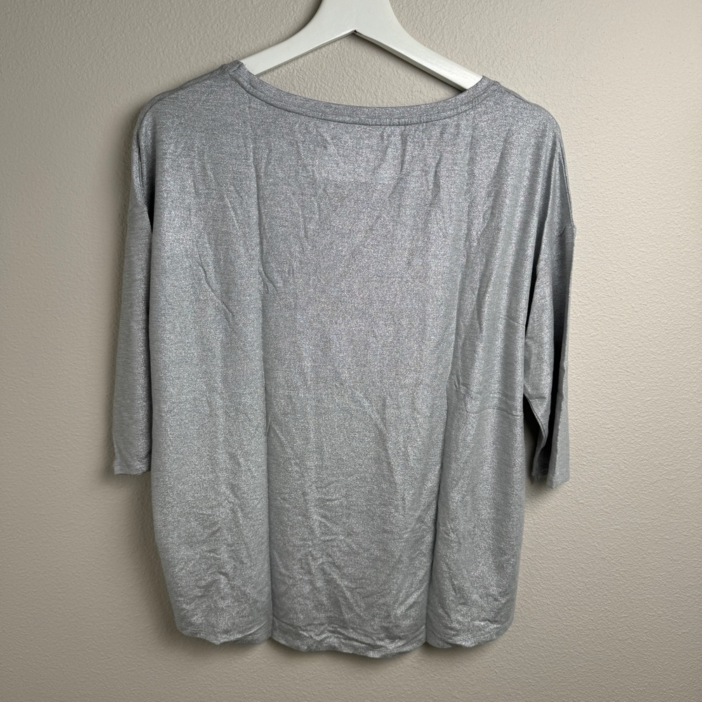 Majestic Filatures Metal Grey Metallic Elbow‎ Length Viscose T Shirt NEW - Picture 4 of 10